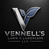 Vennell's Lawn N Landscape circular badge logo — chrome V with a green leaf
